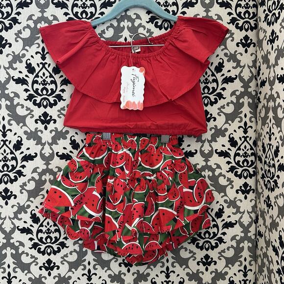 Fayimei Baby Girl Set | 12–18M‎ (80)| Red Ruffle Top & Watermelon Bloomers - Picture 2 of 7
